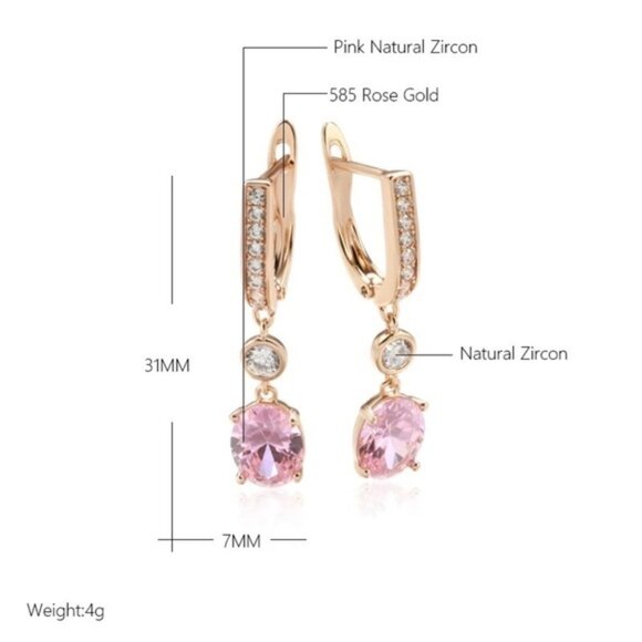 Rose Gold Plated Pink Zirconia Dangle Earrings - Picture 6 of 8